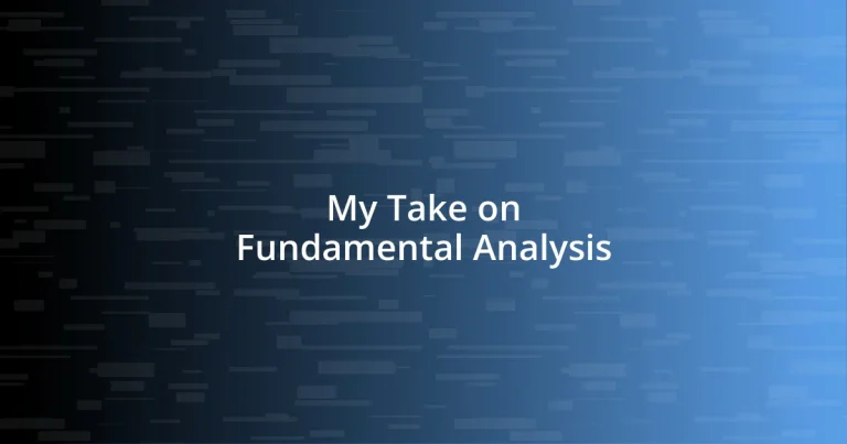 My Take on Fundamental Analysis